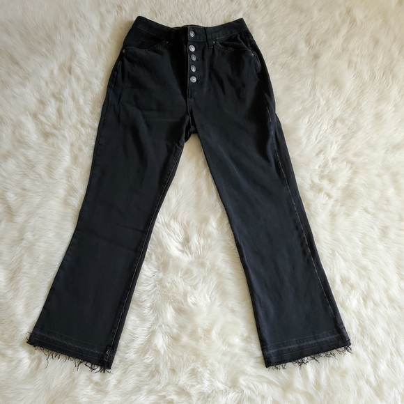 Free People Dylan High Rise Raw Hem Black Crop Jeans Size 28 - Picture 6 of 14